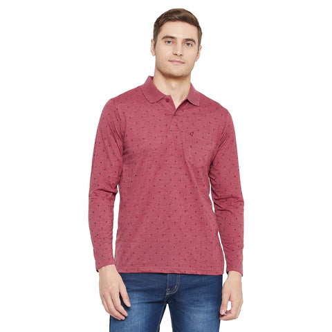 Men's Coffee Full Sleeves Cotton Polo Printed T-Shirt - Camey Shop