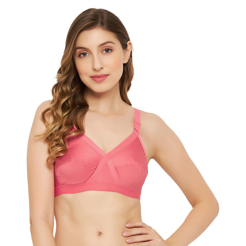 Womens Non Padded Non Wired Solid Full Coverage Coral Bra - Camey Shop
