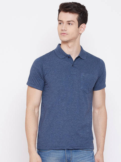 Men's Dark Blue Half Sleeves Cotton Polo T-Shirt - Camey Shop