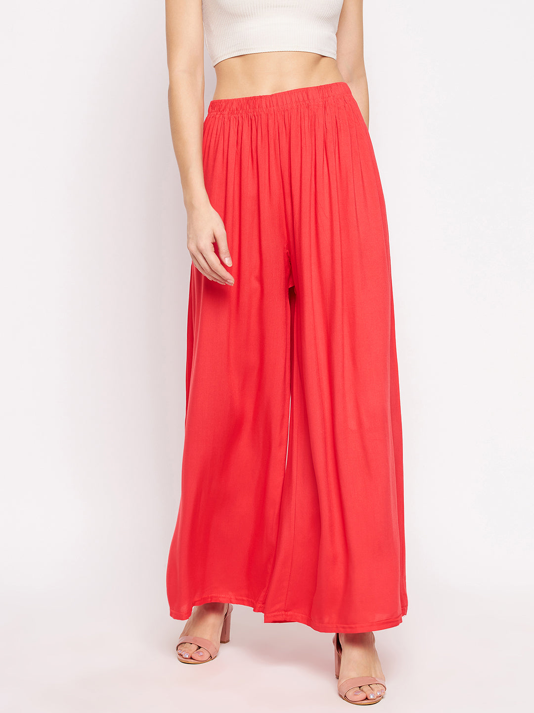 Women Cotton Red Palazzo - Camey Shop