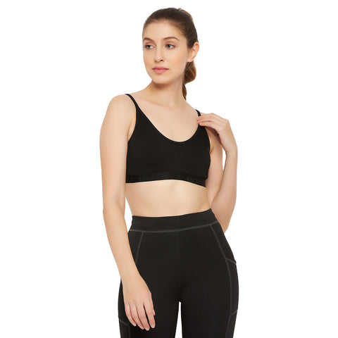 Womens Non Padded Non Wired Solid Full Coverage Black Sports Bra - Camey Shop