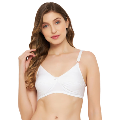 Womens Non Padded Non Wired Solid Full Coverage White Bra - Camey Shop