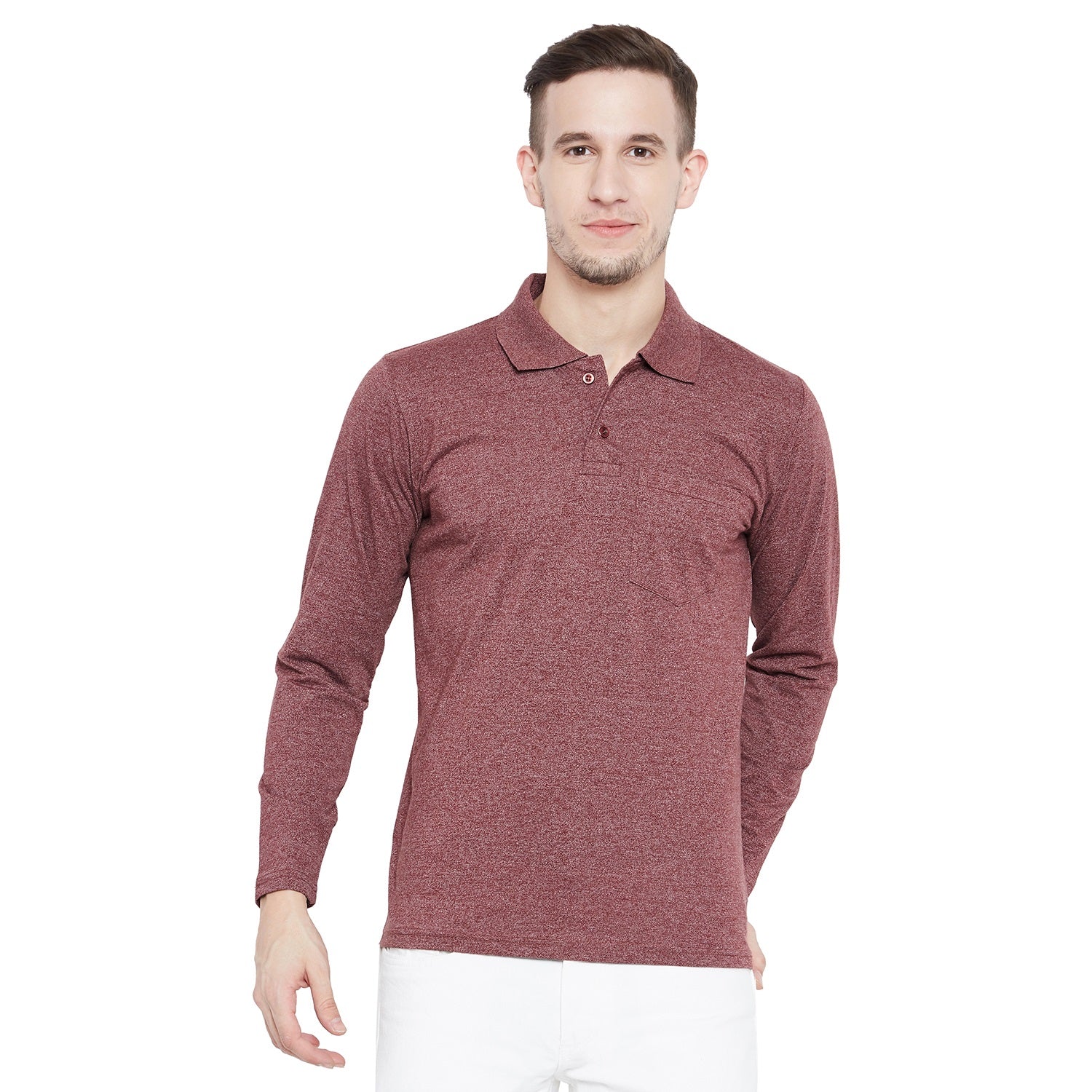Men's Coffee Full Sleeves Cotton Polo T-Shirt - Camey Shop