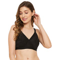 Womens Non Padded Non Wired Solid Full Coverage Black Bra - Camey Shop