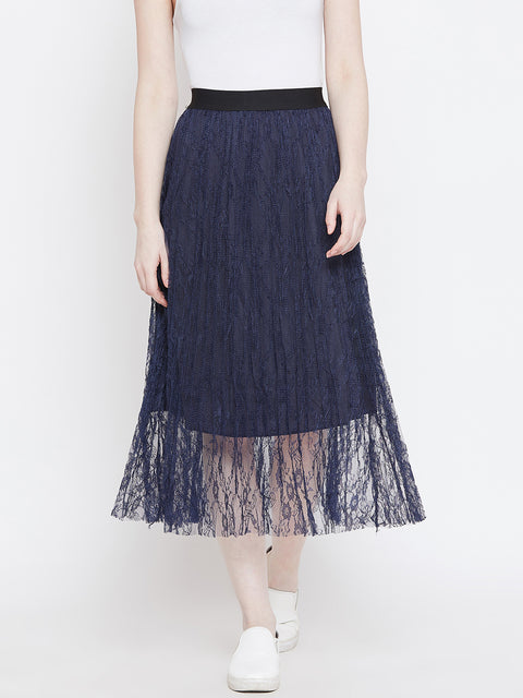 Women Self Design A-line Dark Blue Skirt - Camey Shop
