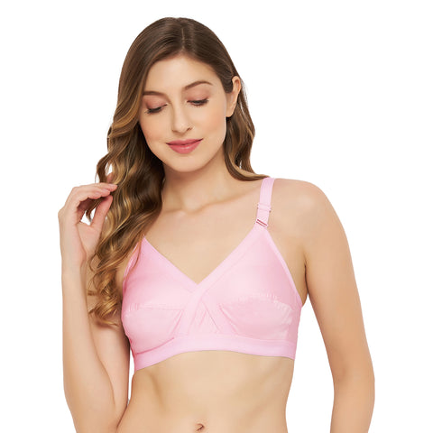 Womens Non Padded Non Wired Solid Full Coverage Pink Bra - Camey Shop