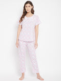 Floral Print Top & Pyjama Set In White - Camey Shop