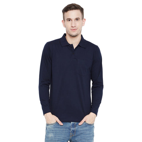 Men's Dark Blue Full Sleeves Cotton Polo T-Shirt - Camey Shop