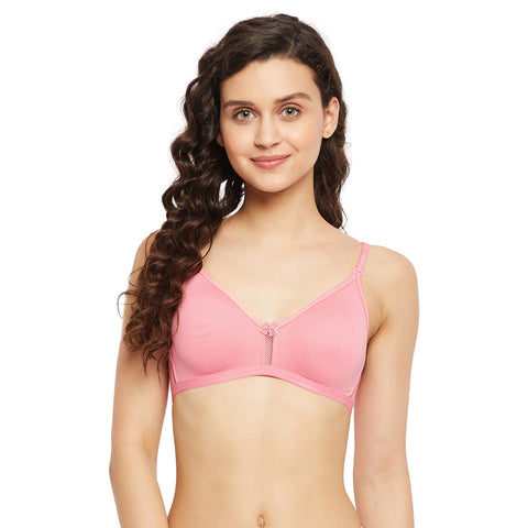 Womens Non Padded Non Wired Solid Full Coverage Coral Bra with Detachable Straps - Camey Shop