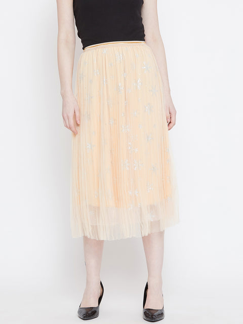 Women Printed Flared Beige Skirt - Camey Shop