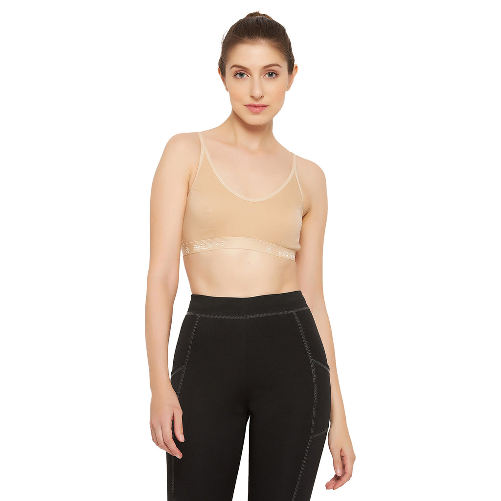 Womens Non Padded Non Wired Solid Full Coverage Skin Sports Bra - Camey Shop