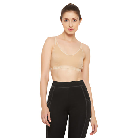 Womens Non Padded Non Wired Solid Full Coverage Skin Sports Bra - Camey Shop