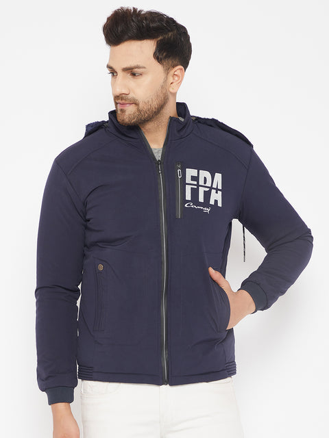 Mens Navy Full Sleeve Solid Jacket - Camey Shop