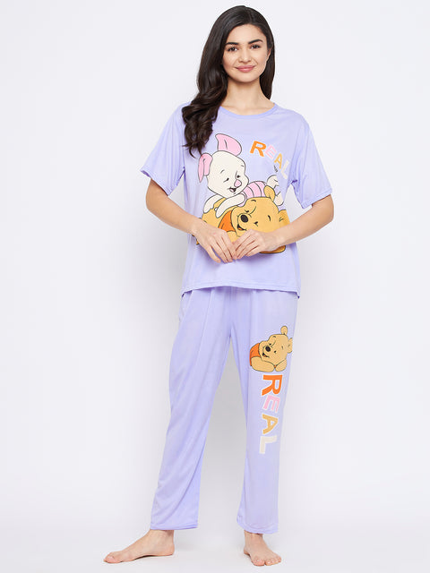 Text & Graphic Print Top & Pyjama Set In - Lavender - Camey Shop