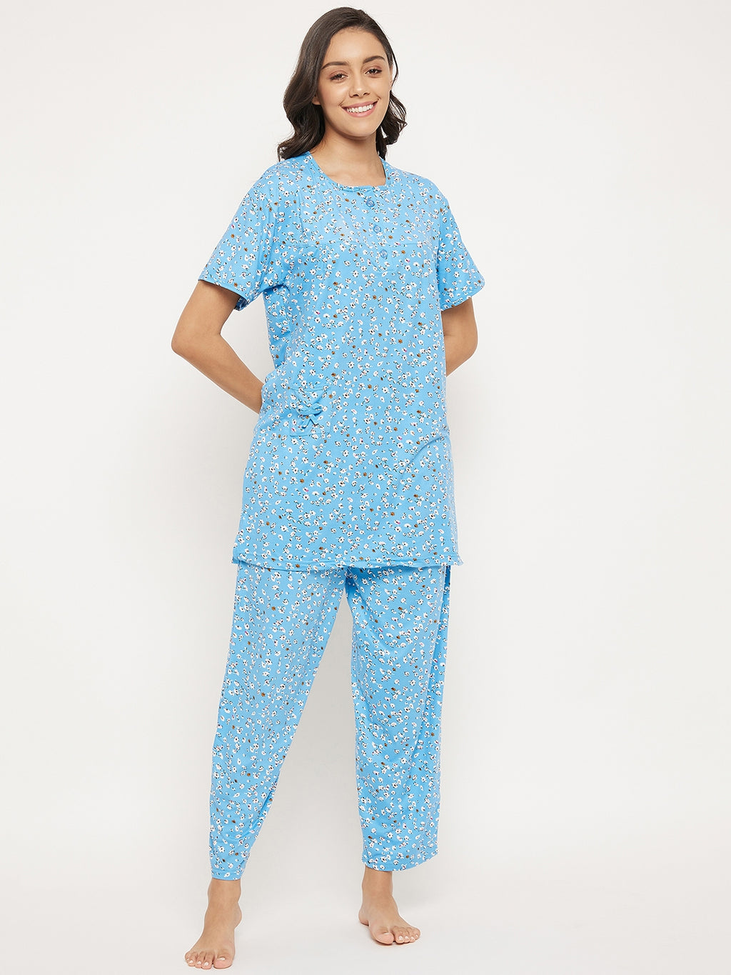 Camey Women's Viscose Printed Short Sleeve Top and Pajama Pants Regular Fit Night Suit Round Collarless Top and Pyjama Set Ladies Night Dress - Camey Shop