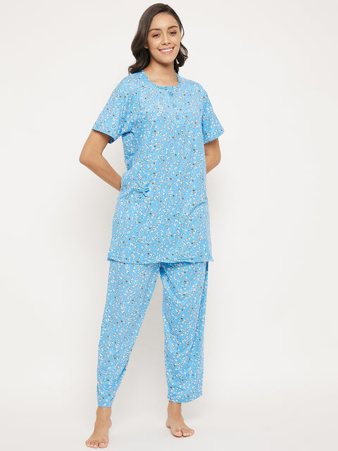 Camey Women's Viscose Printed Short Sleeve Top and Pajama Pants Regular Fit Night Suit Round Collarless Top and Pyjama Set Ladies Night Dress - Camey Shop