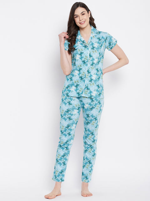 Sky Print Me Pretty Button Me Up Shirt & Bottom Set in Cotton - Camey Shop
