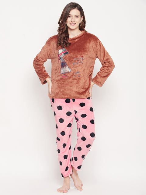 Camey Women's Winter Full Sleeve Top and Pajama Pants Regular Fit Night Suit Round Collarless Top and Pyjama Set Ladies Night Dress - Camey Shop