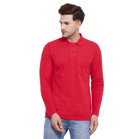 Men's Cotton Matte Full Sleeve Polo Collar T-Shirt