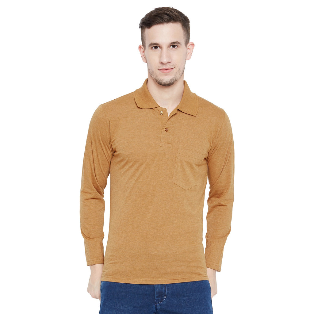 Men's Musturd Full Sleeves Cotton Polo T-Shirt - Camey Shop
