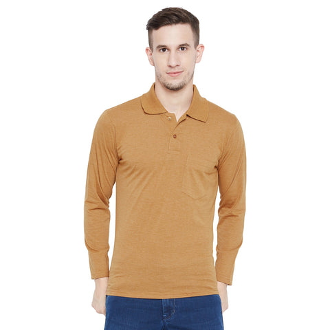 Men's Musturd Full Sleeves Cotton Polo T-Shirt - Camey Shop