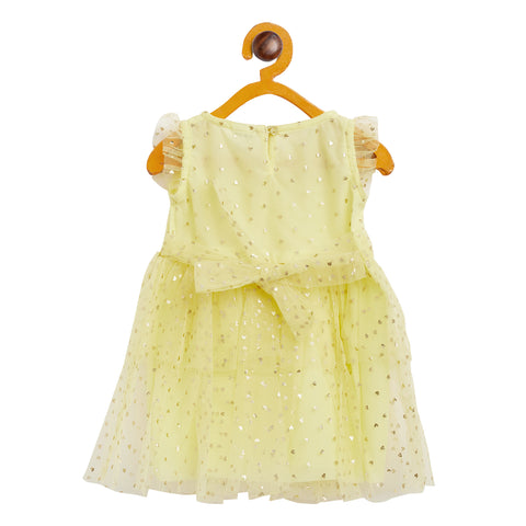 Baby Yellow Tulle with Golden Heart Foil Print Dress