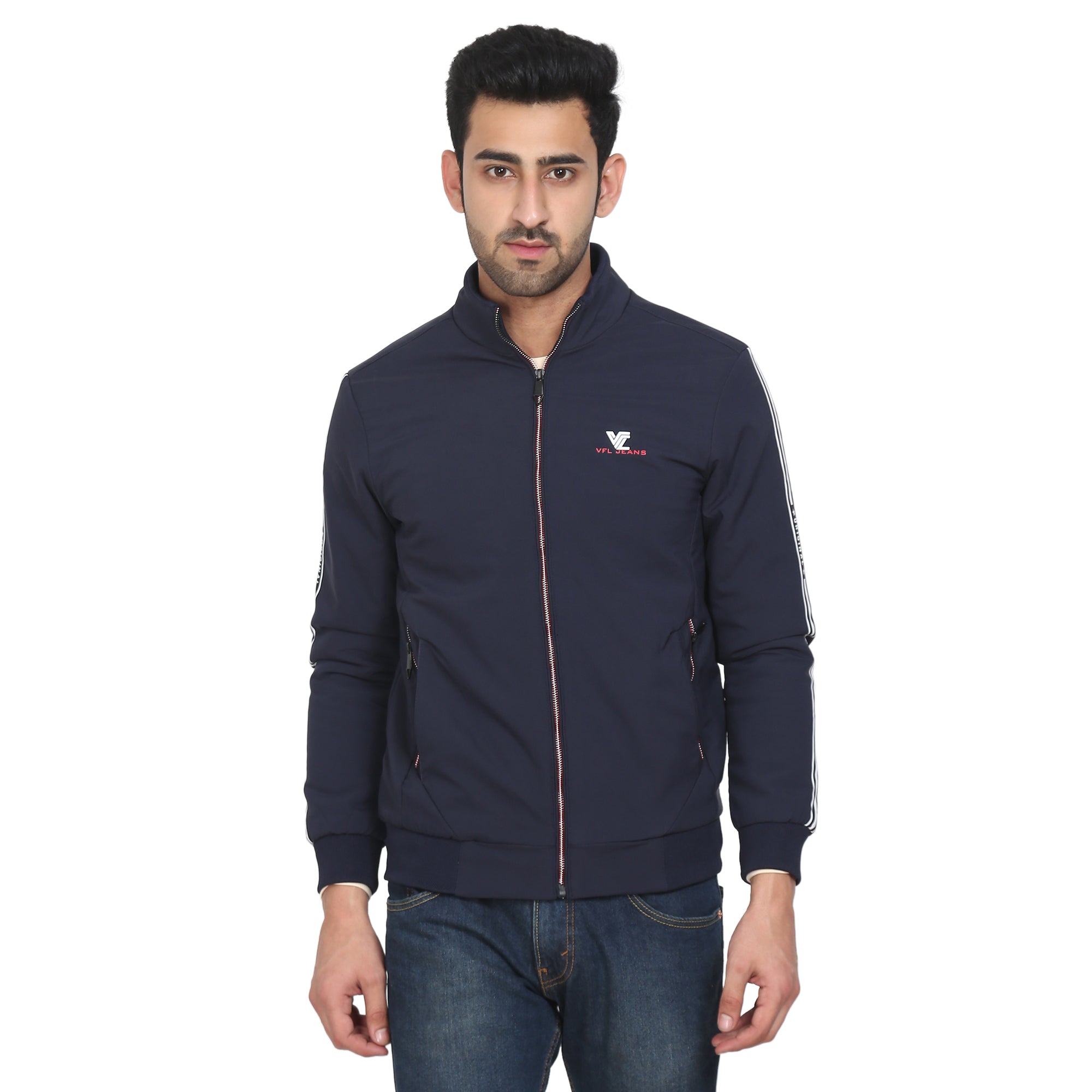Mens Navy Full Sleeve Zipper Jacket - Camey Shop