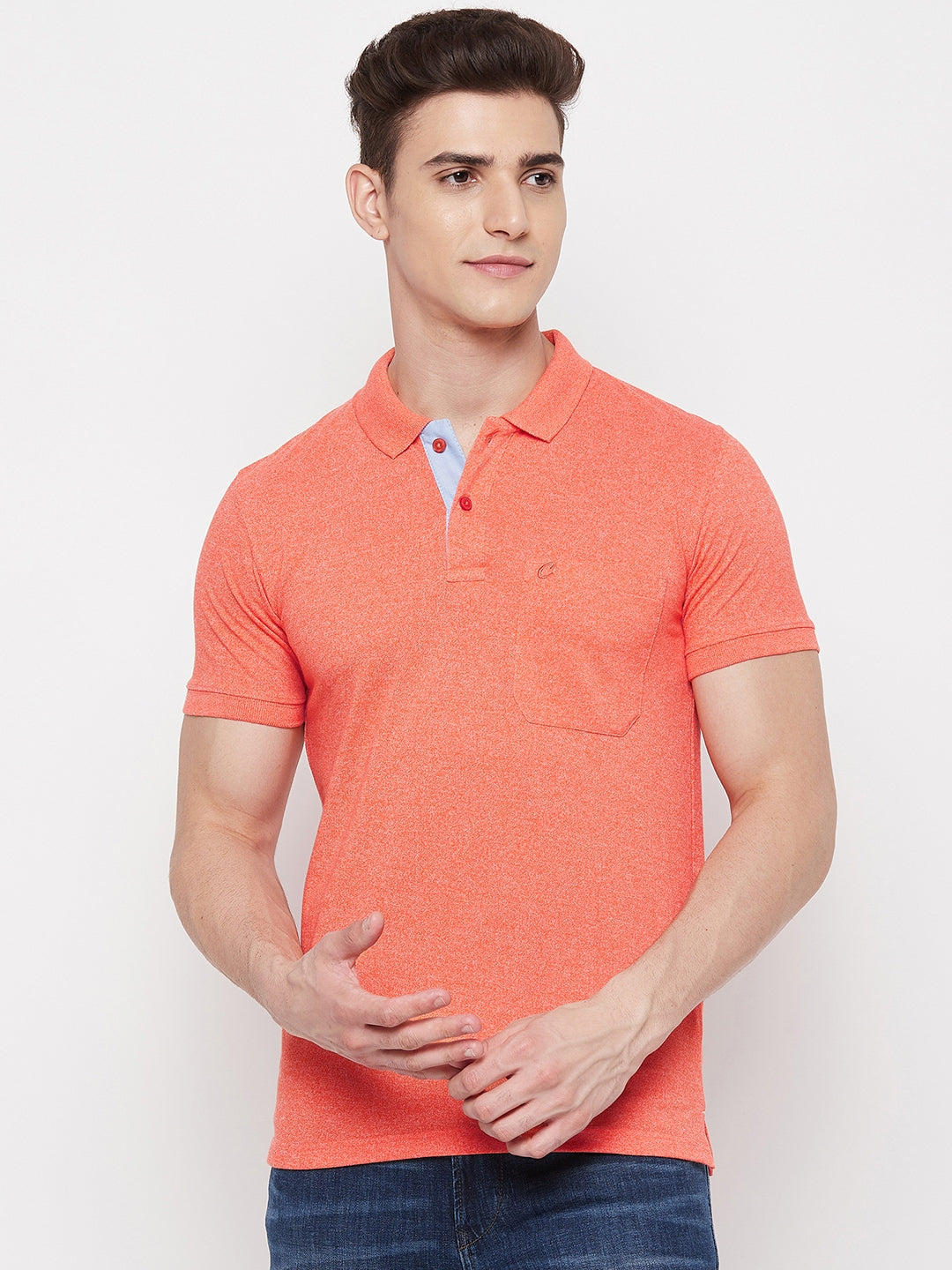 Men's Fresh Salmon Half Sleeves Cotton Polo T-Shirt - Camey Shop