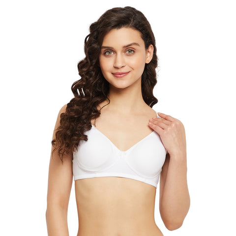 Womens Non Padded Non Wired Solid Full Coverage White Bra - Camey Shop