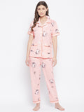 Teddy Print Button Me Up Shirt & Pyjama in Peach Pink - Camey Shop