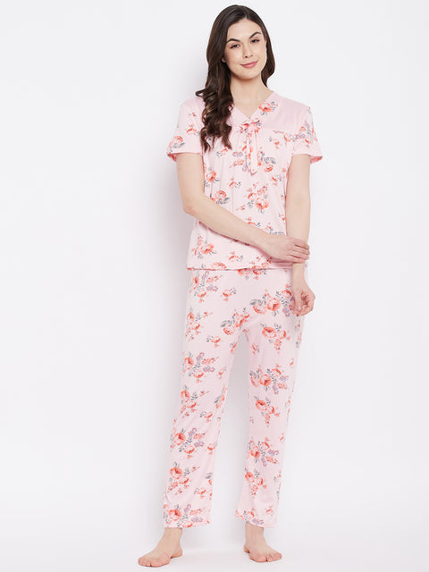 Floral Print Top & Pyjama Set In Rose Pink - Camey Shop