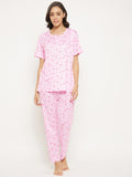 Women's Viscose Printed Short Sleeve Top and Pajama Pants Regular Fit Night Suit Round Collarless Top and Pyjama Set Ladies Night Dress - Camey Shop