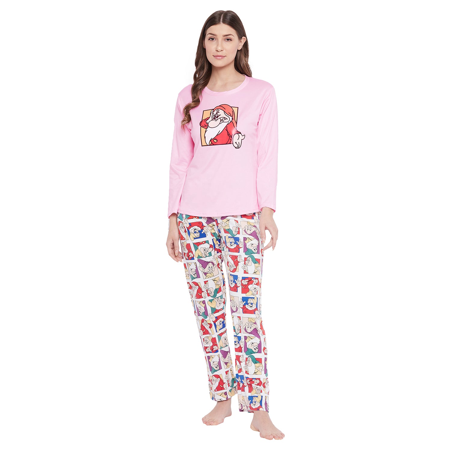 Printed Top & Pyjama Set in Baby Pink