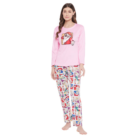 Printed Top & Pyjama Set in Baby Pink