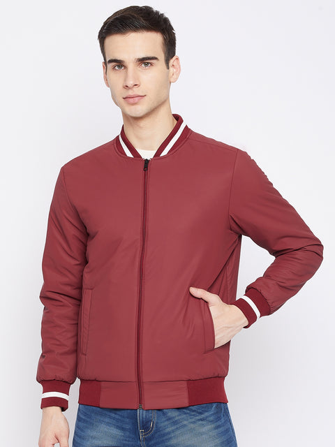 Mens Maroon Full Sleeve Zipper Jacket - Camey Shop