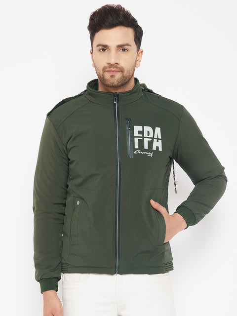 Mens Dark Green Full Sleeve Solid Jacket - Camey Shop