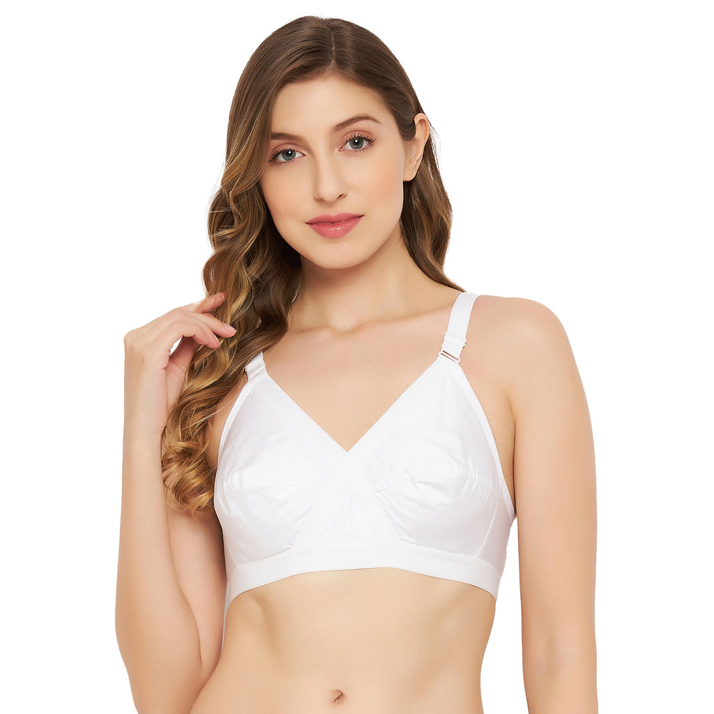 Womens Non Padded Non Wired Solid Full Coverage White Bra - Camey Shop