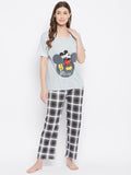 Graphic Print Top & Printed Pyjama Set In Grey - Camey Shop