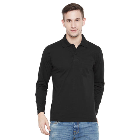 Men's Black Full Sleeves Cotton Polo T-Shirt - Camey Shop