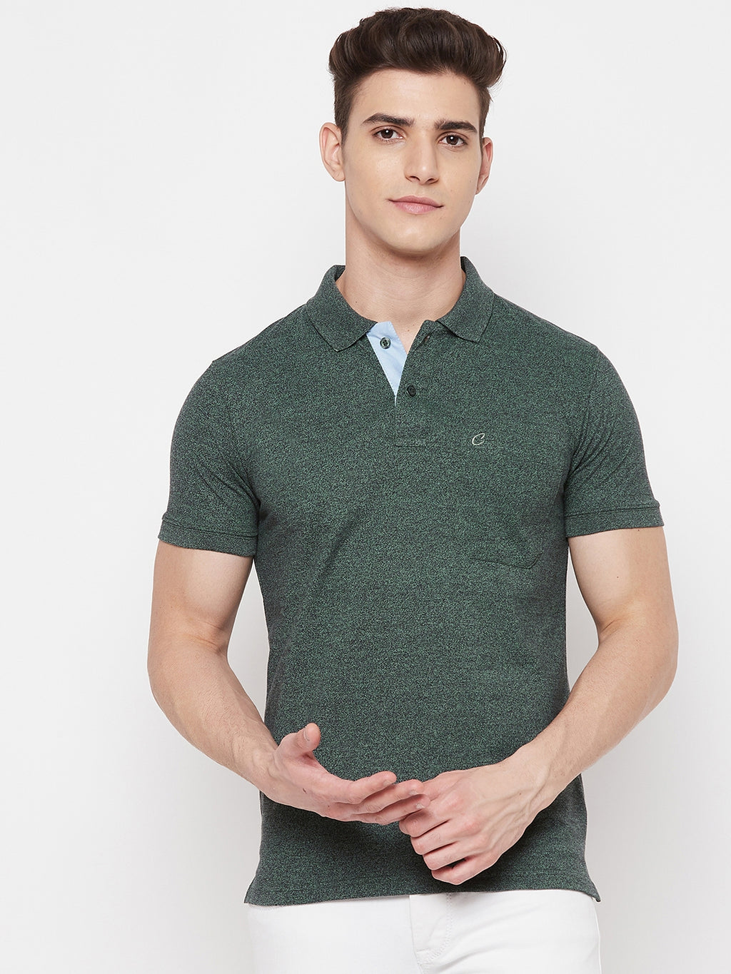 Men's Shadow Green Half Sleeves Cotton Polo T-Shirt - Camey Shop