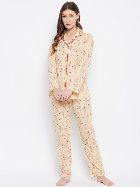 Lemon Print Me Pretty Button Me Up Shirt & Bottom Set in Cotton - Camey Shop