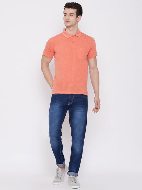 Men's Orange Half Sleeves Cotton Polo T-Shirt - Camey Shop