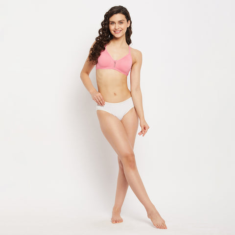 Womens Non Padded Non Wired Solid Full Coverage Coral Bra with Detachable Straps - Camey Shop
