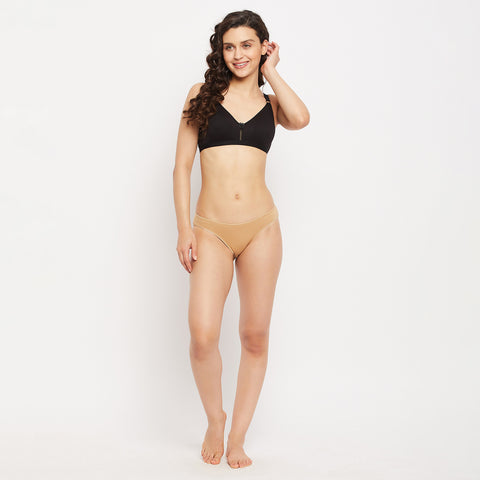Womens Non Padded Non Wired Solid Full Coverage Black Bra with Detachable Straps - Camey Shop