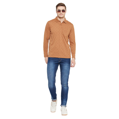 Men's Mustard Full Sleeves Cotton Polo Printed T-Shirt - Camey Shop