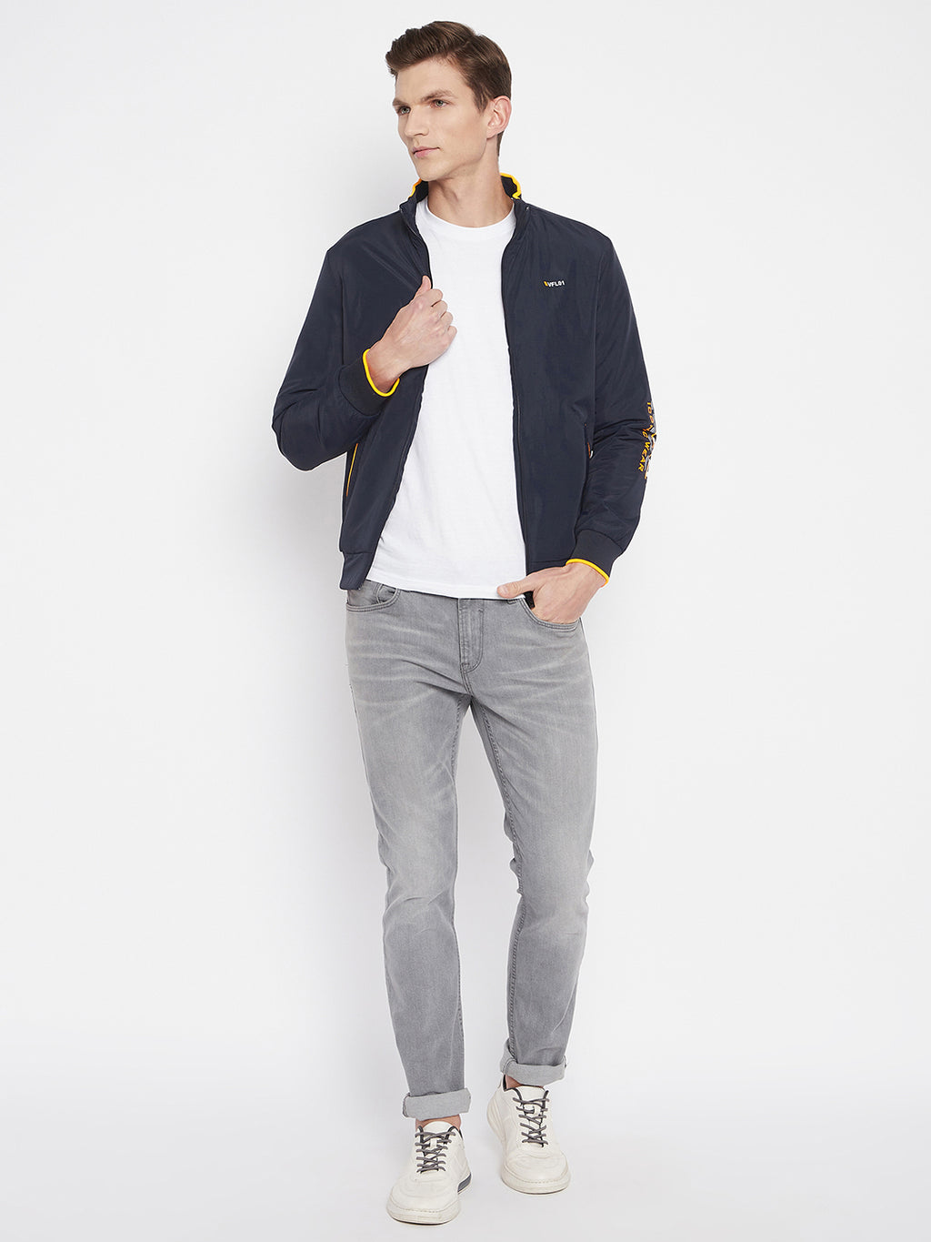 Mens Navy Full Sleeve Zipper Jacket - Camey Shop