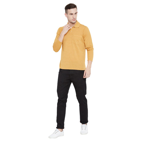 Men's Dark Yellow Full Sleeves Cotton Polo T-Shirt - Camey Shop