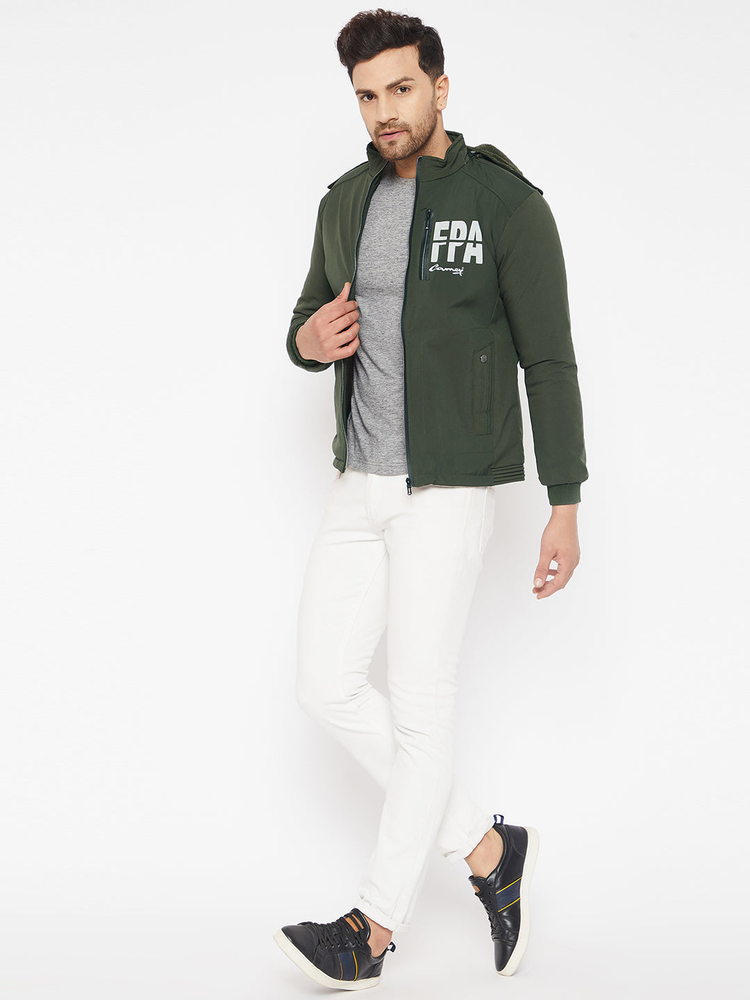 Mens Dark Green Full Sleeve Solid Jacket - Camey Shop