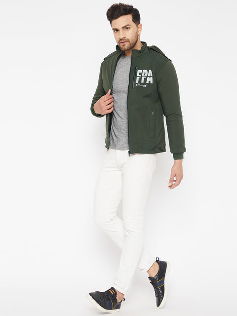 Mens Dark Green Full Sleeve Solid Jacket - Camey Shop