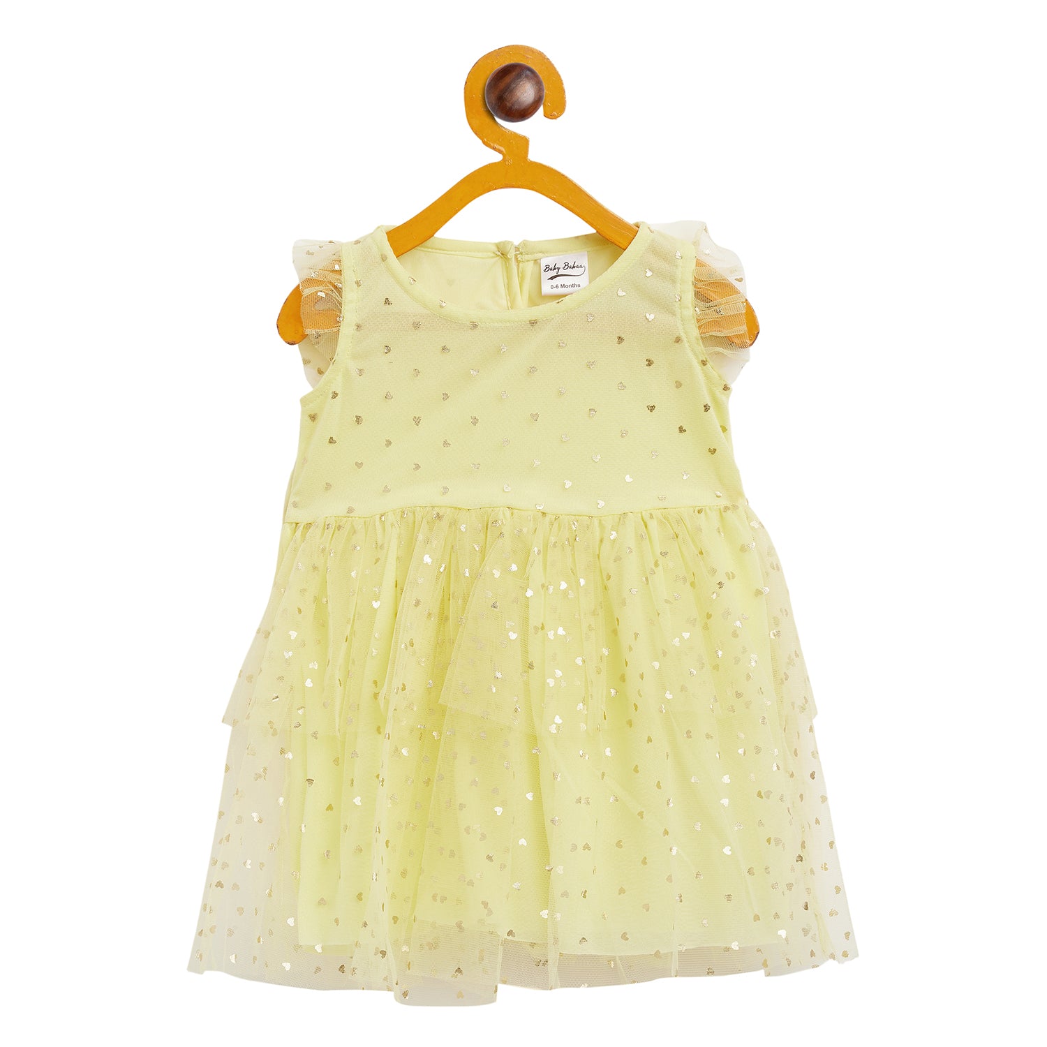 Baby Yellow Tulle with Golden Heart Foil Print Dress